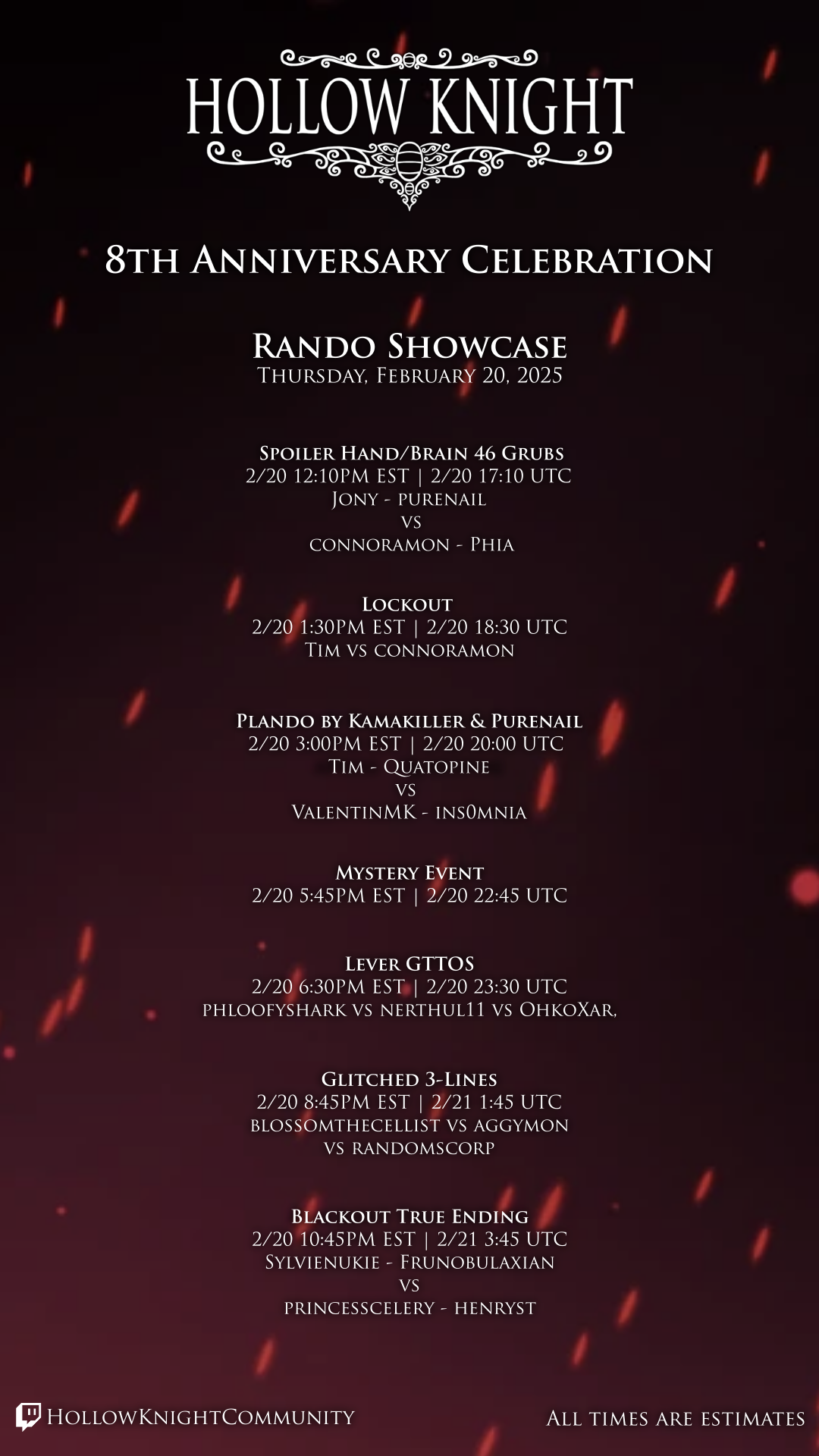 An image with the HK8Y rando day schedule. Schedule transcript is in the table below.